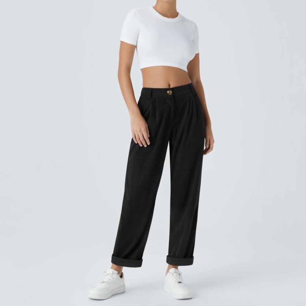 HALARA - Mid Rise Button Zipper Side Pocket Corduroy Casual Trousers sz XS